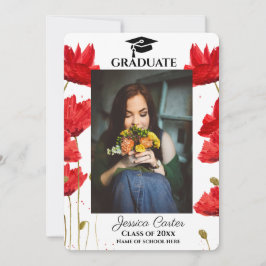 Convites Amoedo de Papoulas Vermelhas Floral Rústico para F