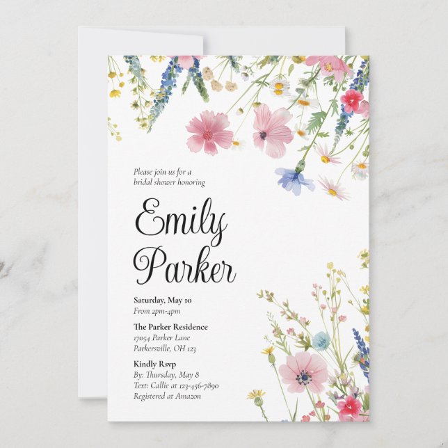 Convites Amor a Chá de panela de Flor Selvagem (Frente)