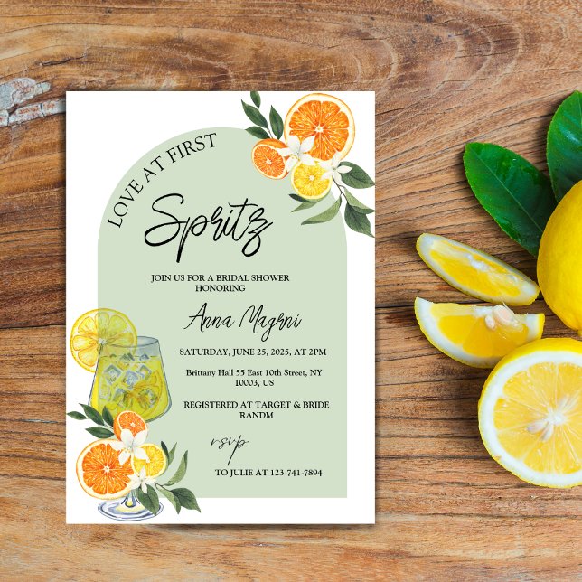 Convites Amor à Primeira Brindada de Limão Coquetel Chá de  (Love at First Spritz Lemon Cocktail Bridal Shower)