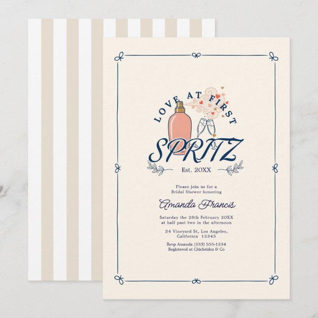 Convites Amor à Primeira Spritz Festa de Chá de Noiva Prépp (Frente/Verso)