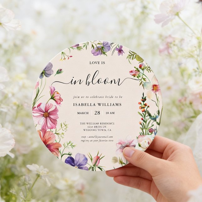 Convites Amor ao Chá de panela Bloom (This Bridal Shower Invitation is shown in round size 5.25 inches. Other sizes and digital available.)