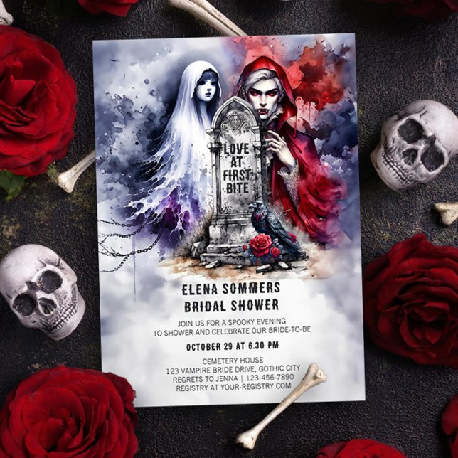Convites Amor ao Chá de panela da Primeira Bite Vampiro (Love at First Bite Vampire Bride Bridal Shower Invitation by Darling & May)