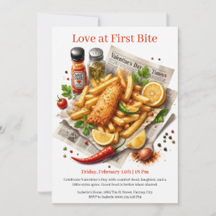 Convites Amor ao Primeiro Bite Fish and Chips do Dia dos Na