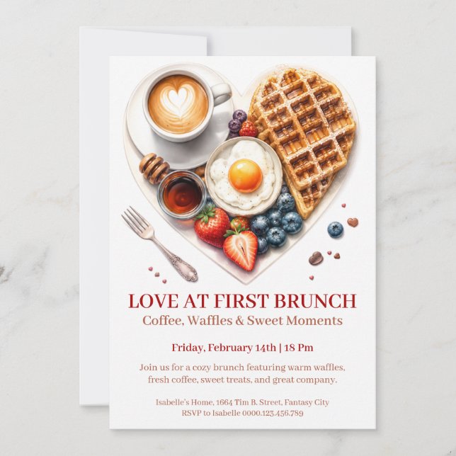 Convites Amor ao Primeiro Brunch - Waffles Café da Manhã (Frente)