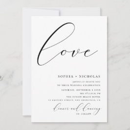 Convites Amor. Caligrafia preta e branca simples casamento