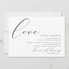 Convites Amor. Casamento de caligrafia elegante preto e bra