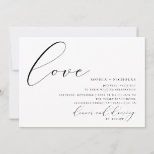 Convites Amor. Casamento moderno com caligrafia branca e ne