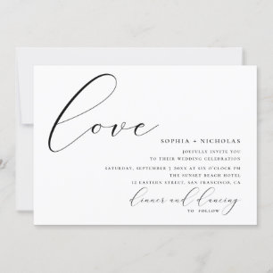Convites Amor. Casamento moderno com caligrafia branca e ne