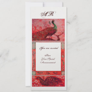 Convites AMOR CASAMENTO PAVÕES MONOGRAMA gelo metálico verm