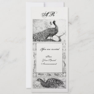 Convites AMOR CASAMENTO PAVÕES MONOGRAMA preto branco gelo