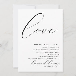 Convites Amor. Casamento simples com caligrafia branca e pr