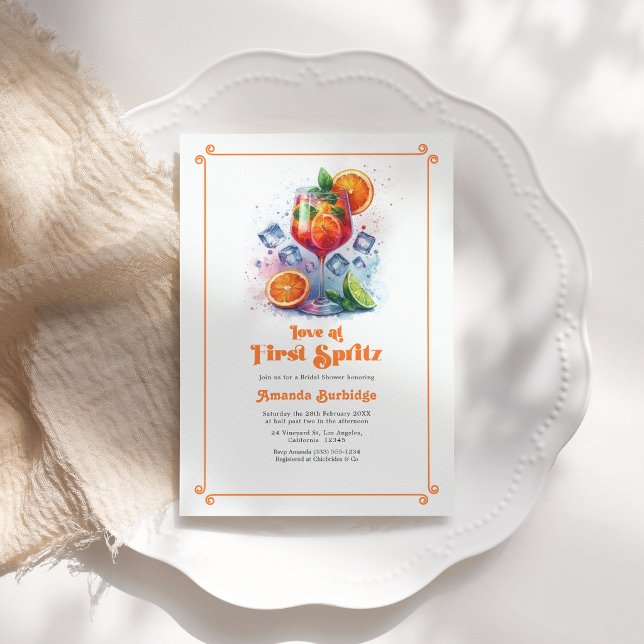Convites Amor Chic à Primeira Taça de Spritz Chá de Noiva (Chic Love at First Spritz Bridal Shower Invitation)