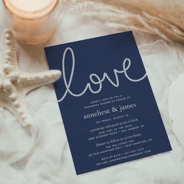 Convites Amor com Anotações | Janto de ensaio costeiro (Rehearsal dinner invitations with classic coastal sryling)