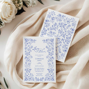 Convites Amor com Chá de panela Floral Azul Bloom