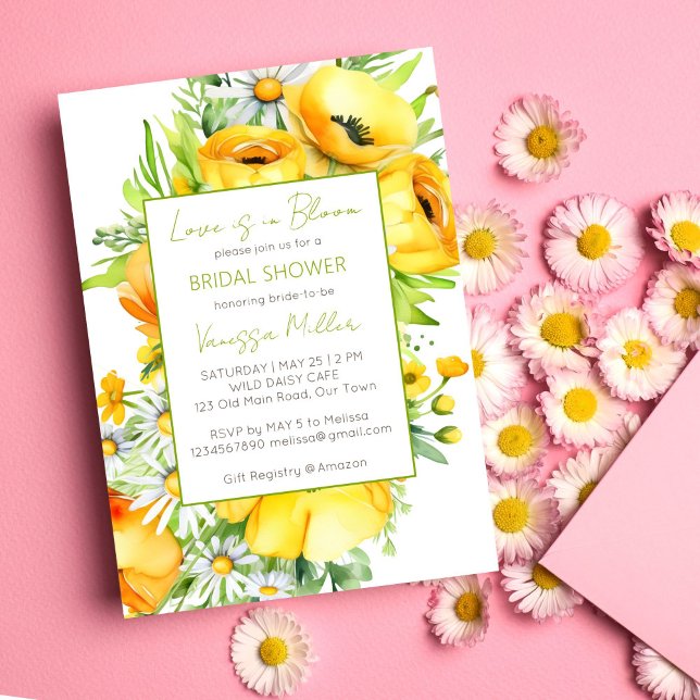 Convites Amor com modelo de verão florescente (Love in bloom spring summer flower bridal shower template invitation digital download wild daisy)