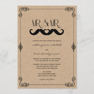 Convites Amor de Bigode Papel Kraft Vintage Casamento Gay
