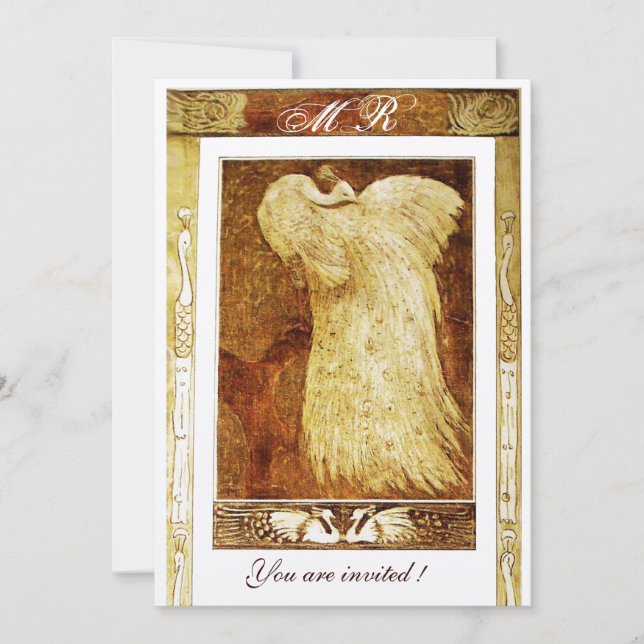 Convites AMOR DE CASAMENTO PEACOCK MONOGRAMA, amarelo-escur (Frente)