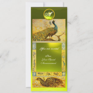 Convites AMOR DE CASAMENTO PEACOCKS MONOGRAMA, topaz amarel
