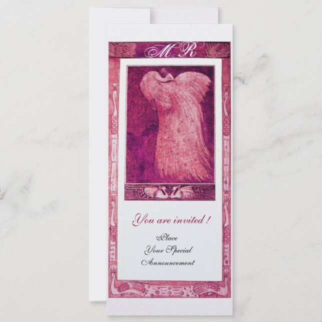Convites AMOR DE NOIVA PAVÃO MONOGRAMA Pérola Rosa Branco (Frente)