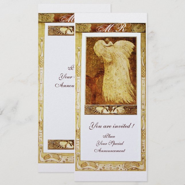 Convites AMOR DE NOIVADO PAVÃO MONOGRAMA Pérola Branca (Frente/Verso)