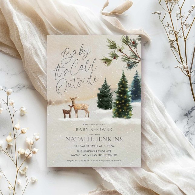 Convites Amor de Woodland Inverno É Frio Fora do Chá de fra (Baby It's Cold Outside Gender Neutral Baby Shower Invitation)