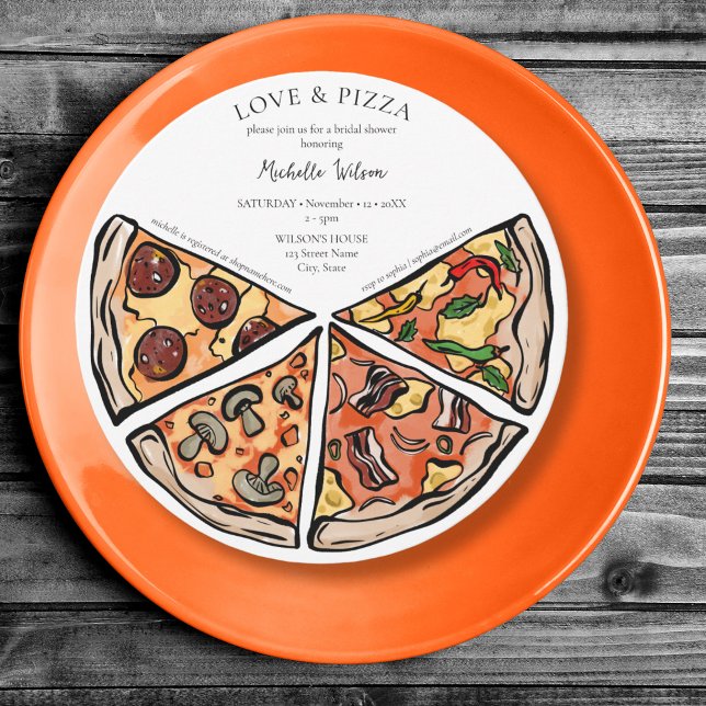 Convites Amor desenhado à mão e Pizza, Bridal Italiana (Criador carregado)