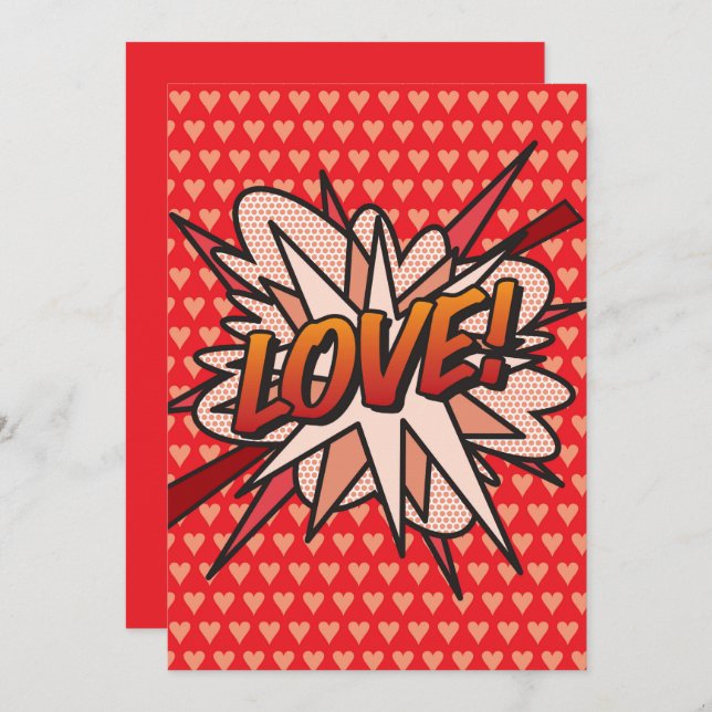 Convites AMOR Diversão Arte Pop de Quadrinhos Retrô (Frente/Verso)