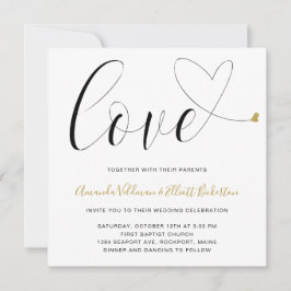 Convites Amor Dourado Coração Negro e Branco Casamento Mode