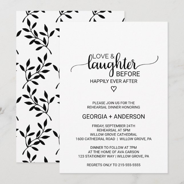 Convites Amor e riso simples antes de acontecer feliz (Frente/Verso)