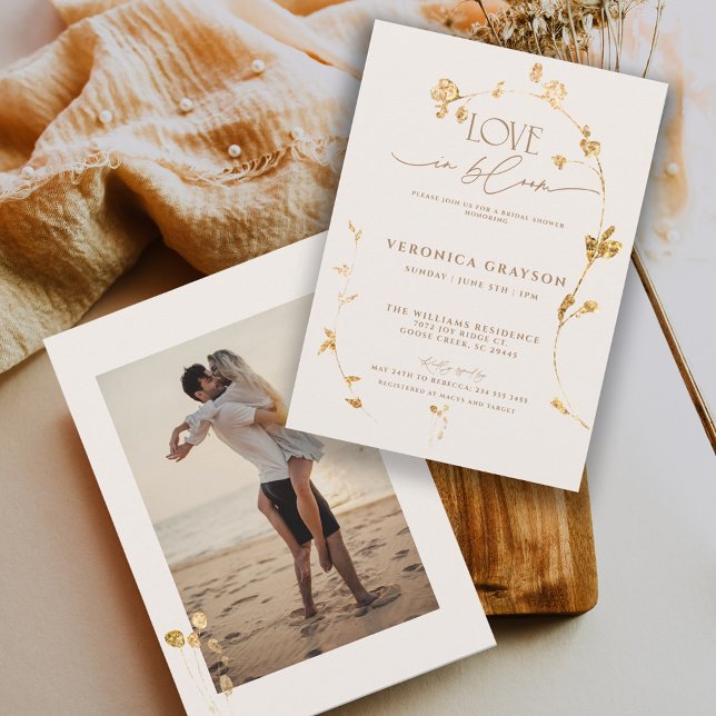 Convites Amor Elegante Em Chá de panela Floral Dourado De S (Criador carregado)