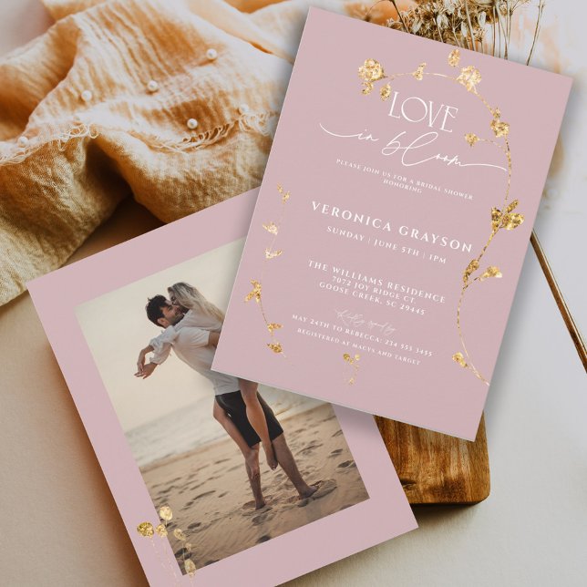 Convites Amor Elegante Em Chá de panela Floral Dourado De S (Criador carregado)