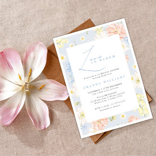 Convites Amor em flor Chuva de Flores Azuis para Chá de Noi