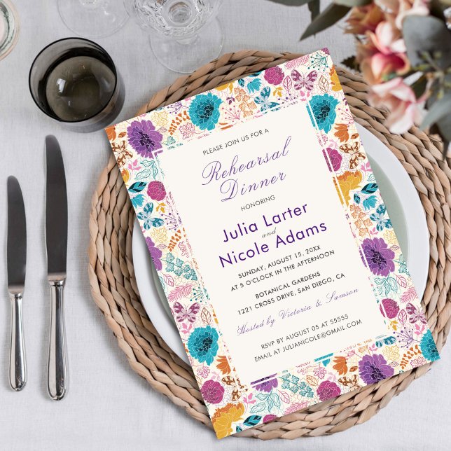 Convites Amor em Flor Floral Romântico Rosa Roxo Casamento (Criador carregado)