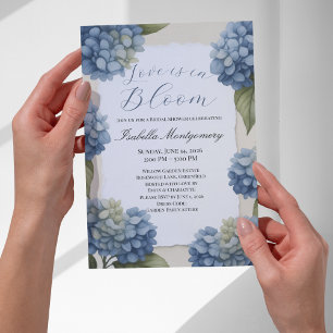 Convites Amor em Flor Hidrangea Azul Rústica de Primavera