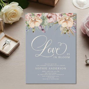 Convites Amor em Flor Pó Azul Floral Chá de Noiva