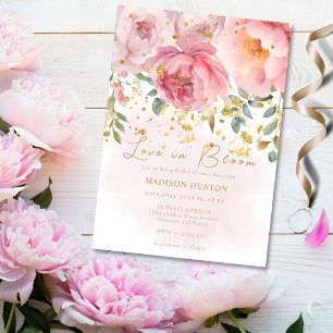 Convites Amor em Flor Rosa Bege Dourado Chuveiro Floral Nup