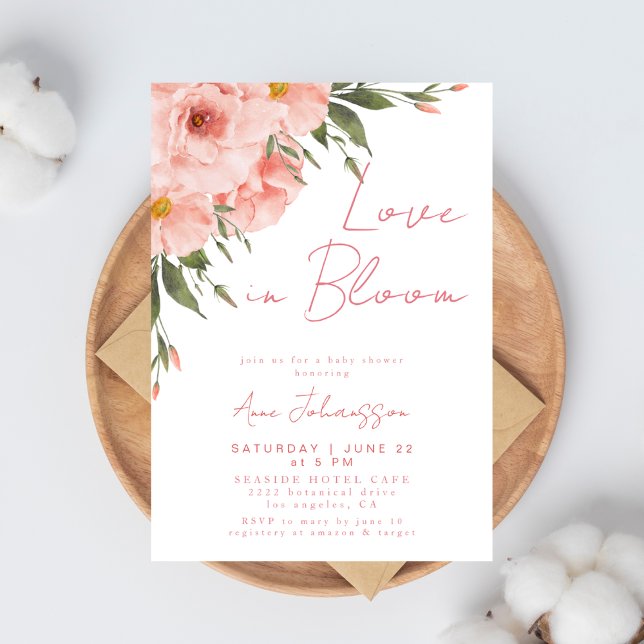 Convites Amor em Flor Rosas Cor-de-Rosa Chuveiro de Bebê (Criador carregado)