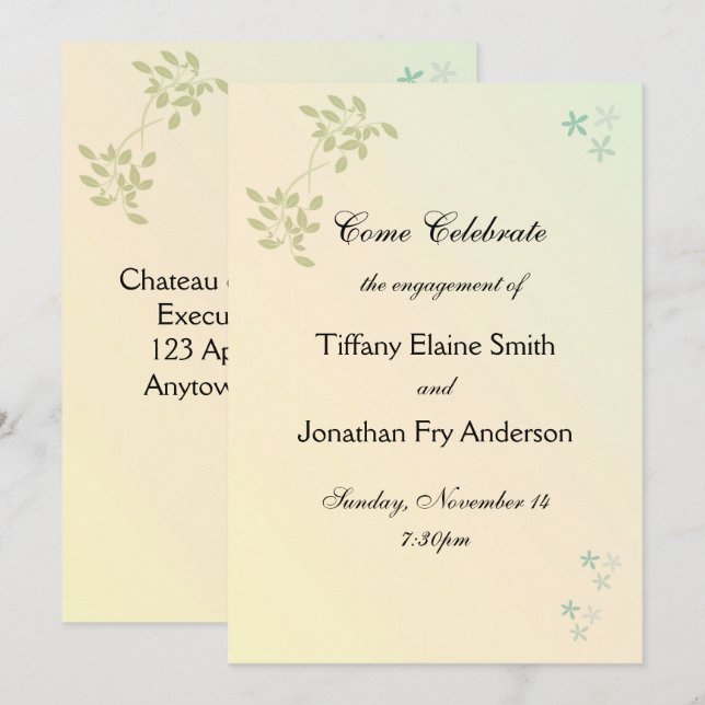 Convites Amor em Noivado Grande Texto em Laurels (Frente/Verso)