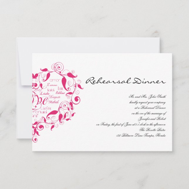 Convites Amor em Qualquer Língua no Ensaio de Casamento Ros (Frente)