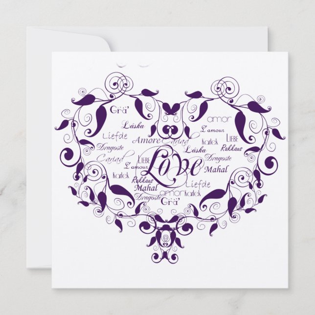 Convites Amor em Qualquer Linguagem em Casamento Roxo Convi (Frente)