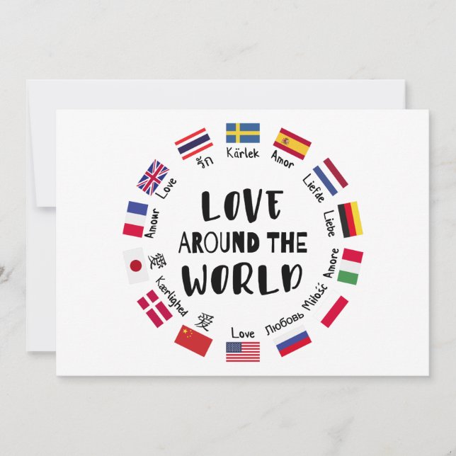 Convites Amor em Todo o Mundo Idiomas  (Frente)