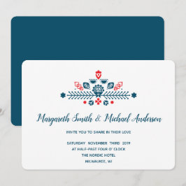 Convites Amor escandinavo em vermelho e azul | Casamento