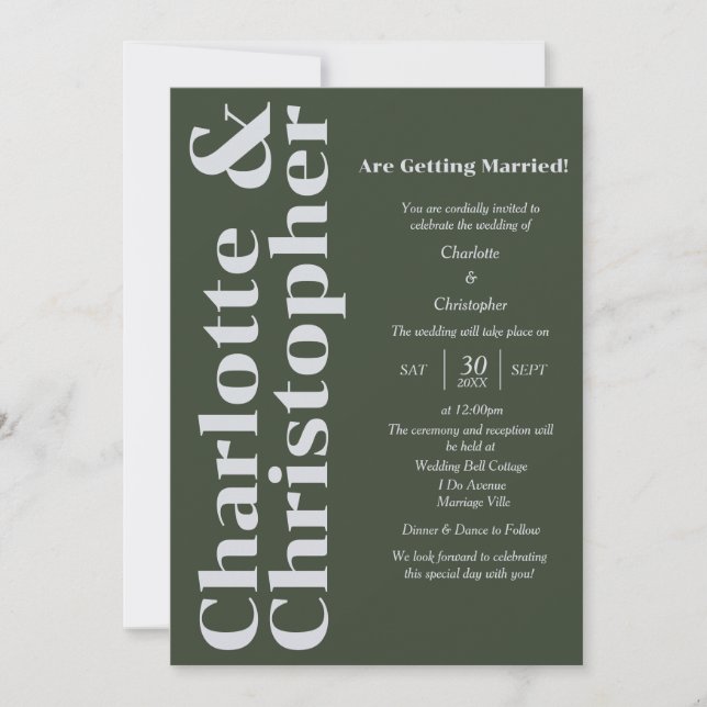 Convites Amor Escuro - Verde Escuro e Cinza Moderno (Frente)