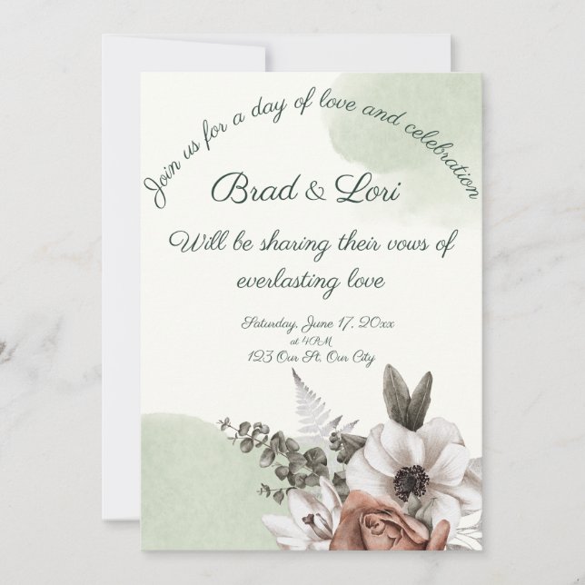Convites Amor Floral Sage (Frente)