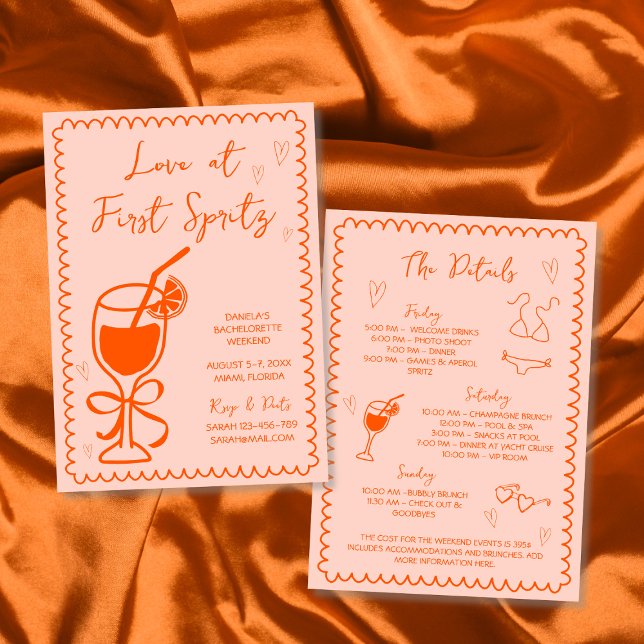 Convites Amor Na Primeira Mão De Spritz Desenha Bachelorett (Love At First Spritz Hand Drawn Bachelorette Invitation)