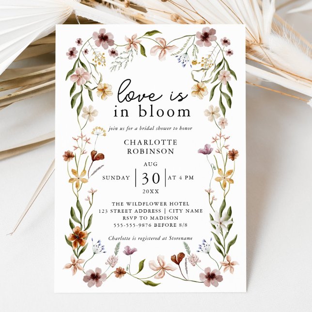 Convites Amor no Bloom Floral Primavera Summer Chá de panel (Love in Bloom Floral Spring Summer Bridal Shower Invitation)