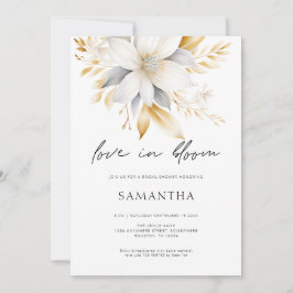 Convites Amor No Bloom White Dourado Florals Chá de panela