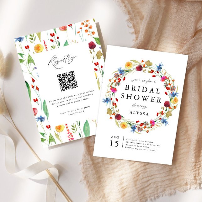 Convites Amor no Bloom Wildflower Back & QR Code Chá (Criador carregado)