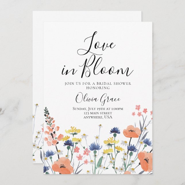 Convites Amor no chá de panela de Flor Selvagem Bloom (Frente/Verso)