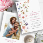 Convites Amor No Chá de panela De Fotografias Bloom<br><div class="desc">Deixe o seu dia especial florescer com este elegante amor no Chá de panela de Sangue! Este design apresenta florais de aquarela pintados à mão impressionantes em tons de azul roxo profundo, poeirento, e rosa pincelado com verde velho. Quer você esteja hospedando uma festa de jardim ou uma reunião acolhedora...</div>